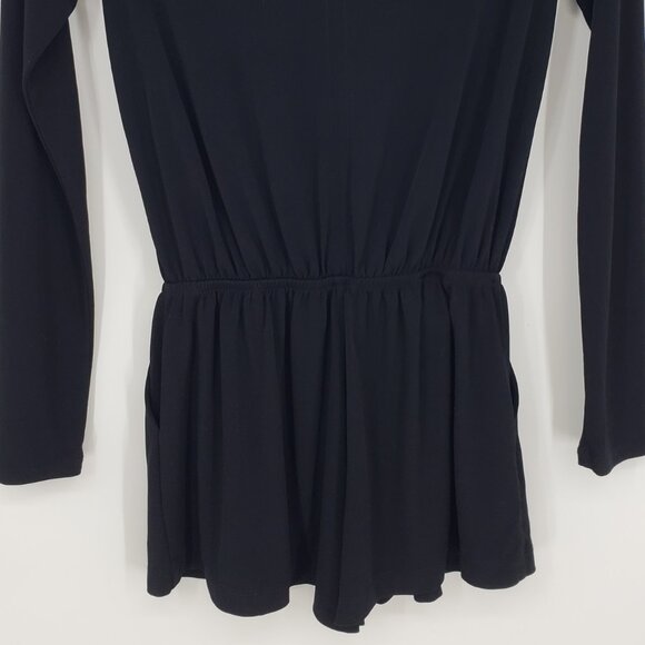 3/$25 BCBGeneration Faux Wrap Romper XS Long Sleeves Surplice V Neck BCBG Black - Picture 8 of 9